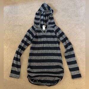 Striped Hooded Long Sleeve Maternity Shirt